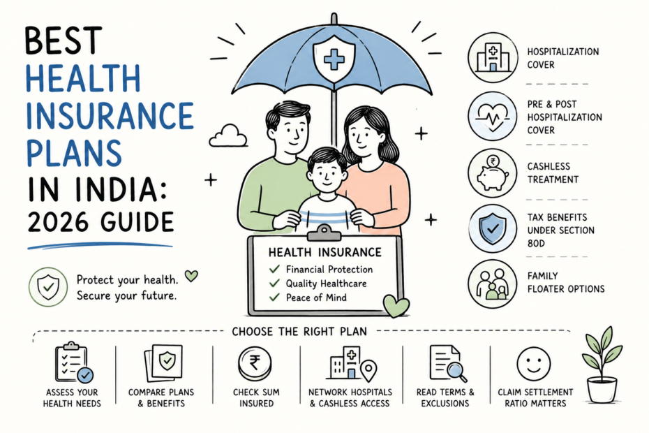 Illustration representing health insurance plan comparison in India.