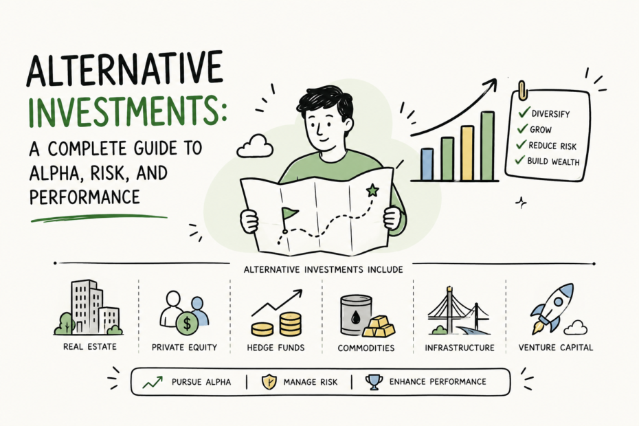 Illustration of alternative investments showing risk, return and portfolio diversification.