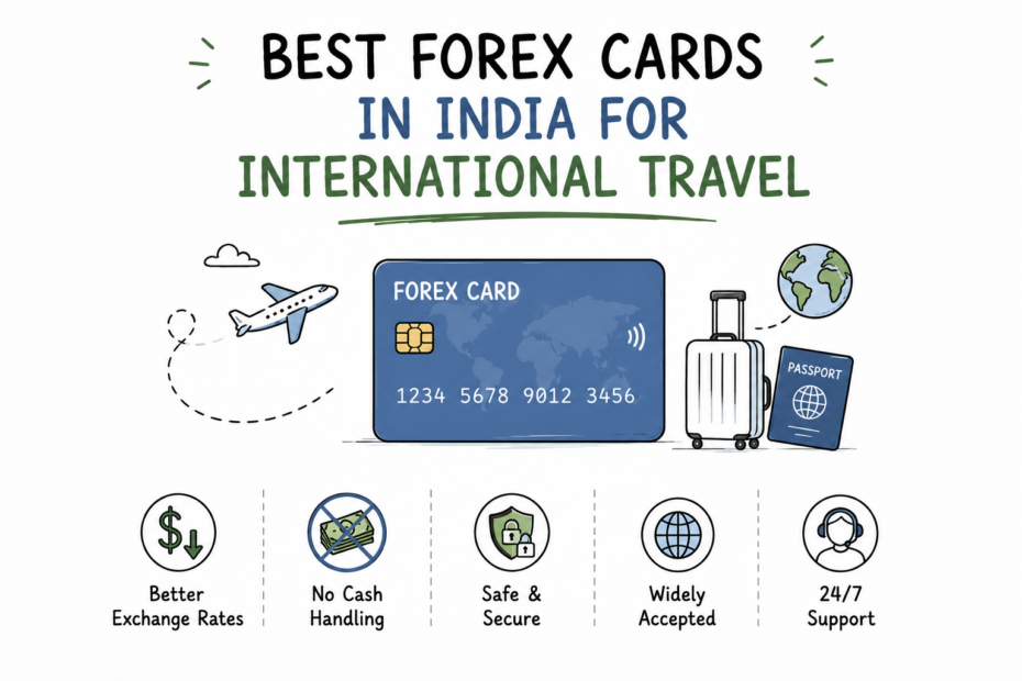 Illustration comparing forex cards in India for international travel.