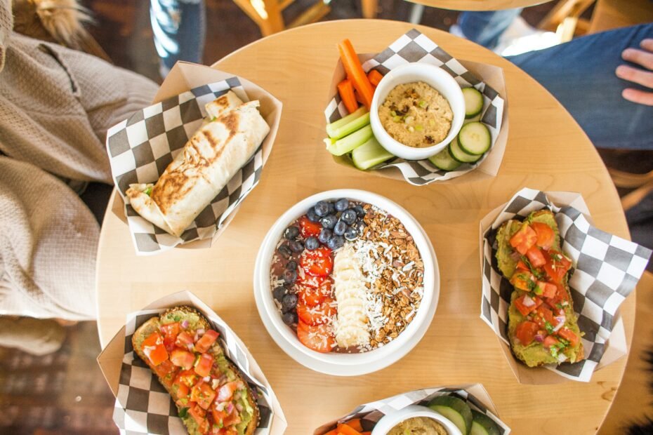 Healthy food arranged on a table for nutrition and packaged-food guides