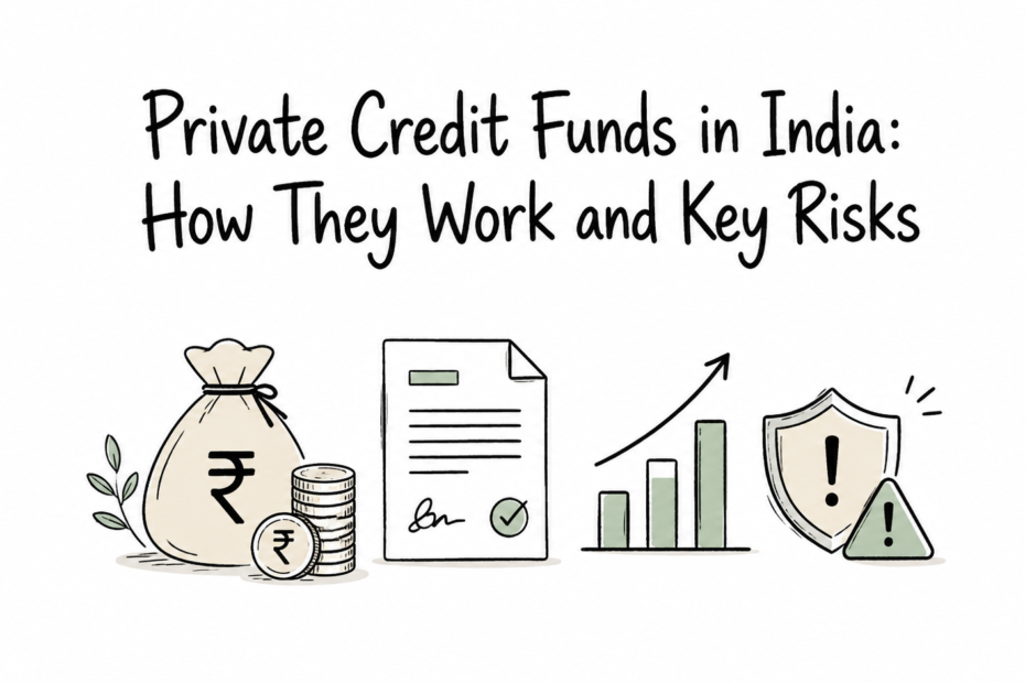 Illustration representing private credit funds, lending and credit risk in India.
